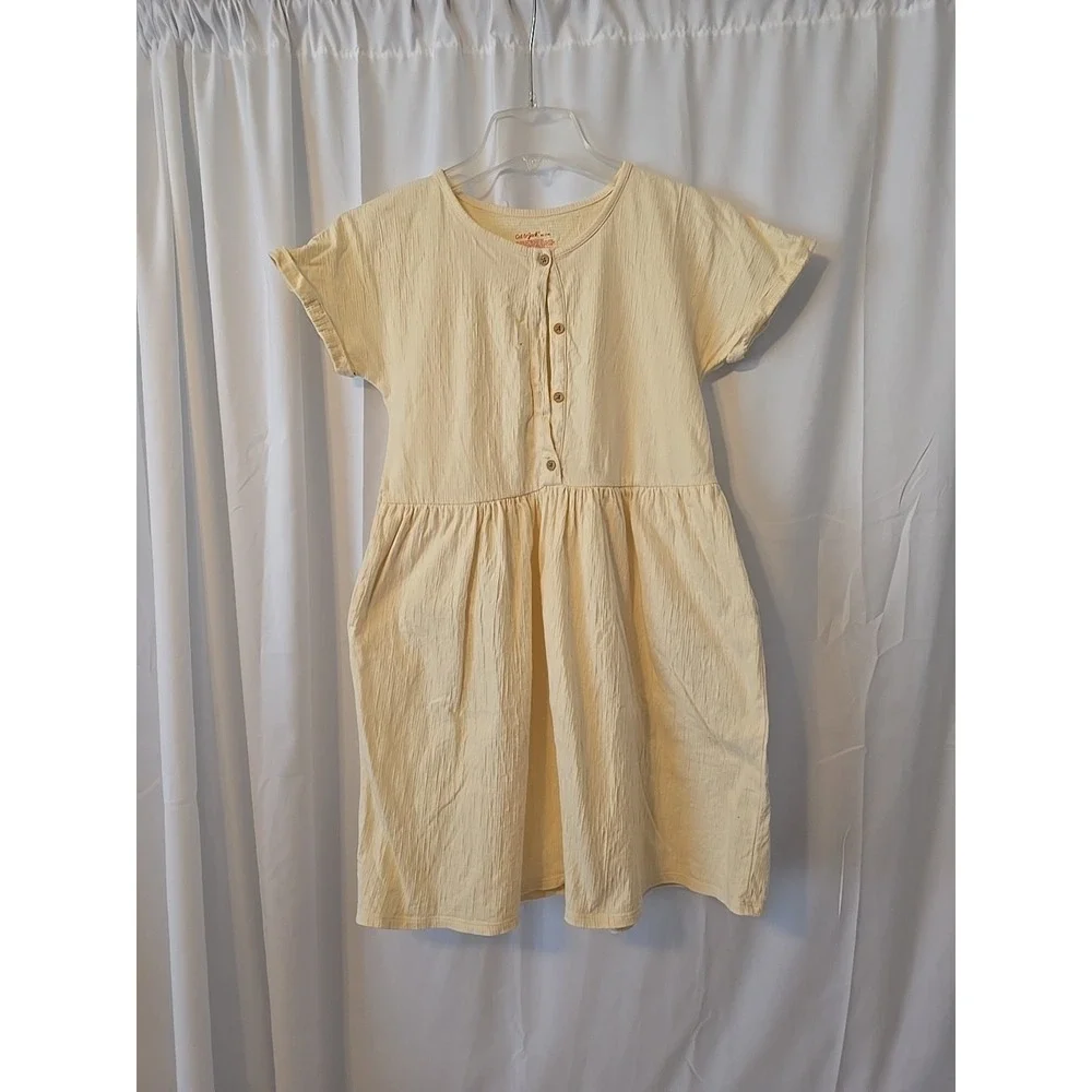 Cat & Jack Girls' Short Sleeve Dress With Buttons Pale Yellow Size XL Kids 14